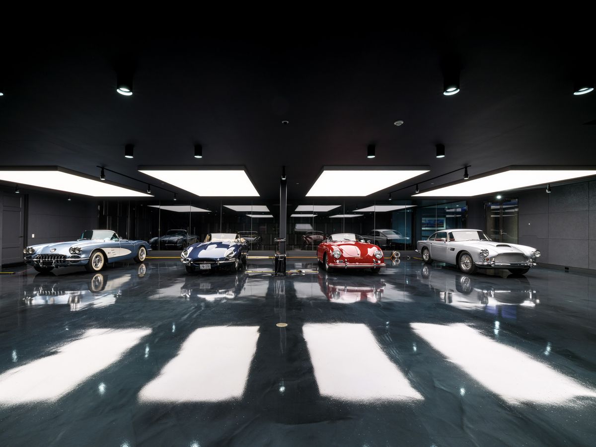 Nathan Orsman lights a Hamptons garage like a nightclub, image via Wallpaper*